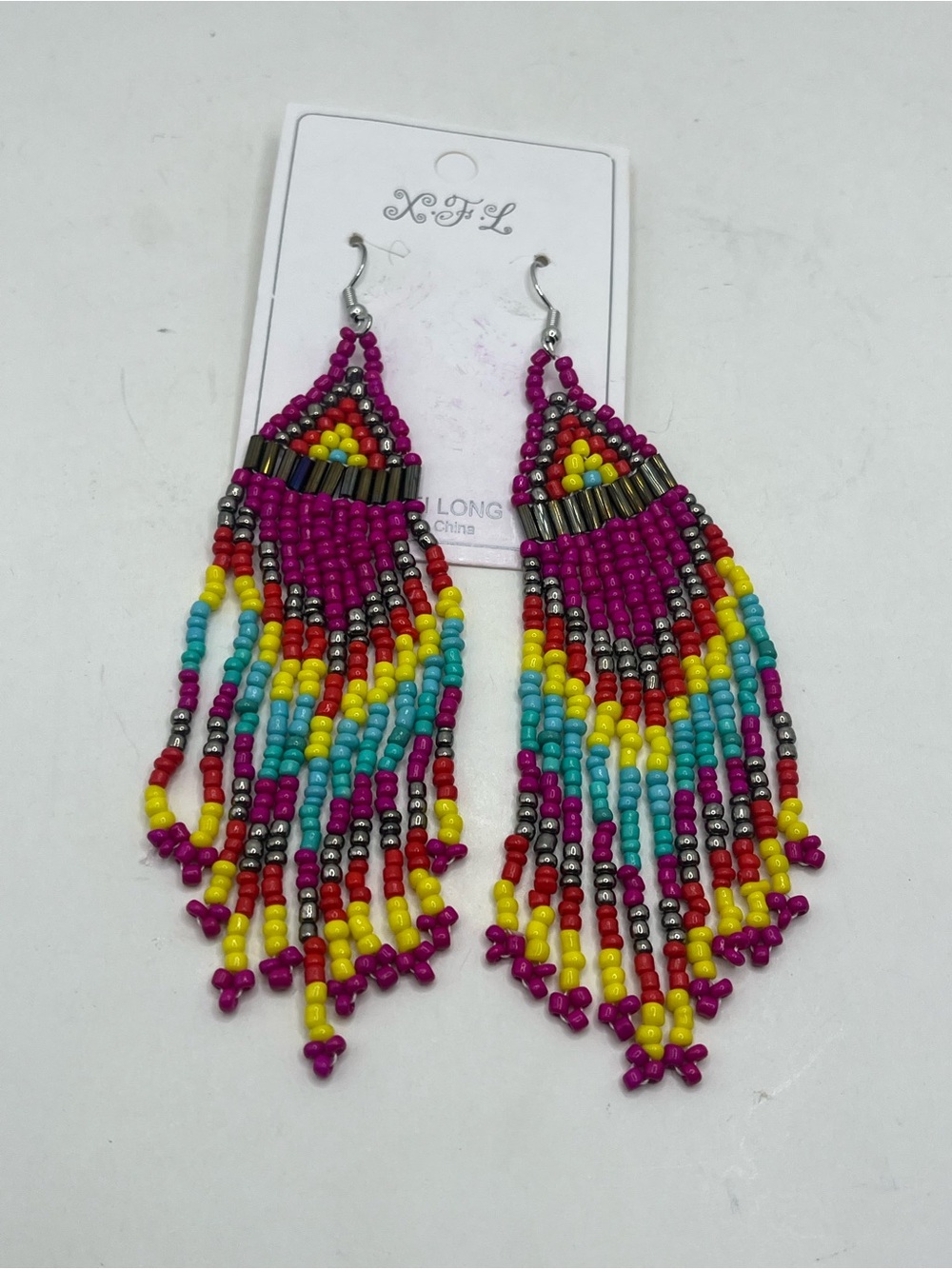 Beaded Fringe Earrings - Magenta Multicolor